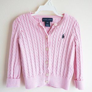 *SOLD* Ralph Lauren Girls Cable Knit Cardigan Sweater LIGHT PINK Baby 18 Month